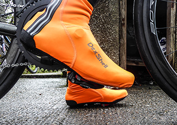 orange cycling overshoes