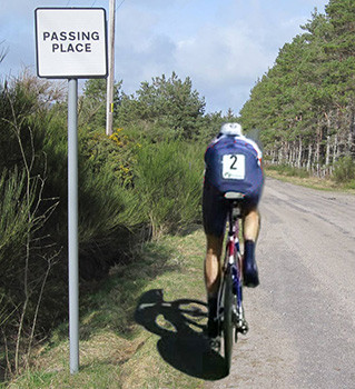 time trialist in passing place