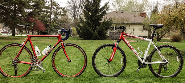 road bike and mountain bike